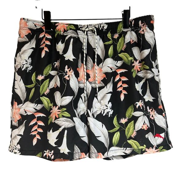 Tommy Bahama Relax Black Tropical Floral Swim Tunks Beach Vacation EUC Size XL - Picture 1 of 7